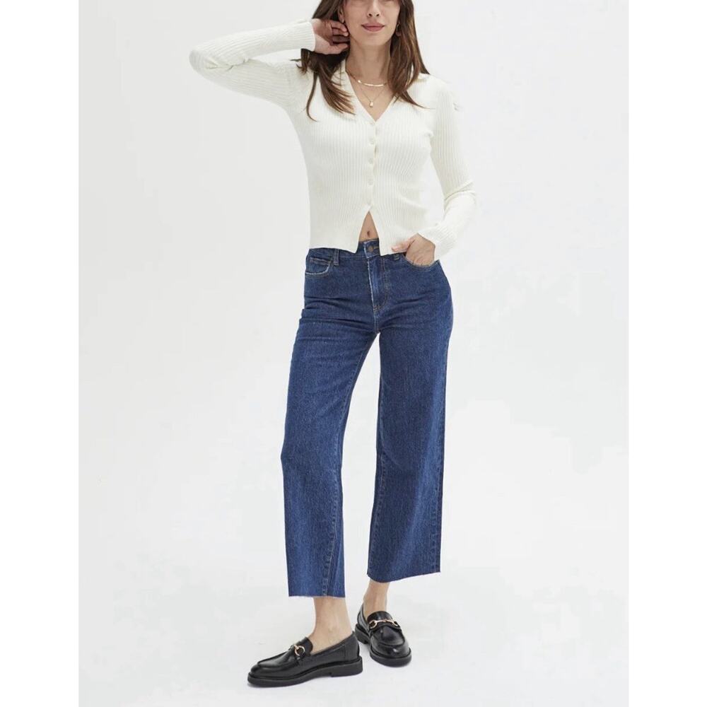 Oliver Logan Jeans Womens 25 Blue Aberdeen High Rise Wide Leg Raw Hem Crop Denim